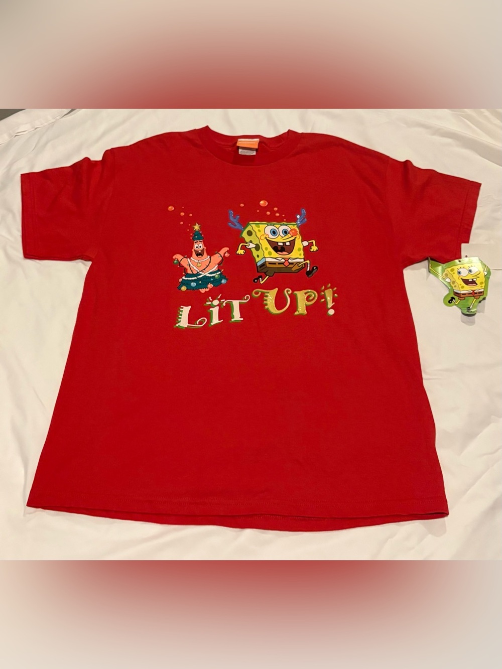 Vtg Y2K 2004 SpongeBob Men’s Nickelodeon Red Holiday Christmas T-Shirt Sz:L